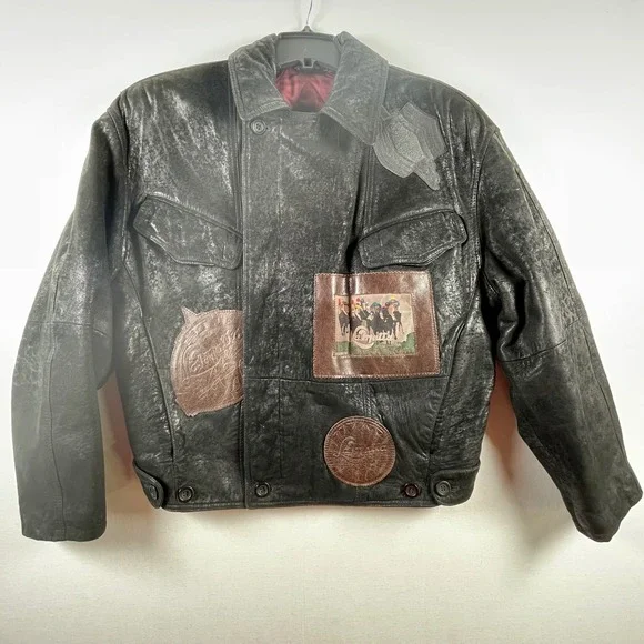 La Matta Vintage Leather Bomber Jacket Double Breasted Sheepskin Italy Patch 80s